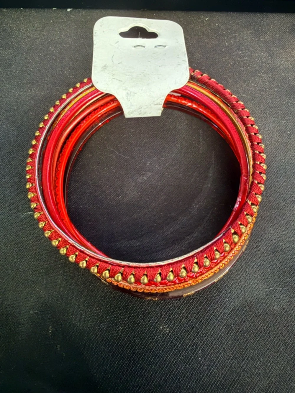 Vintage Style Red Gold Boho Bangle Bracelet Stack Set Festival Jewelry